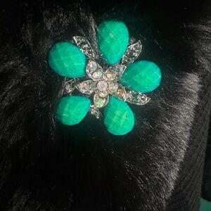 Green flower Brooch with crystal center